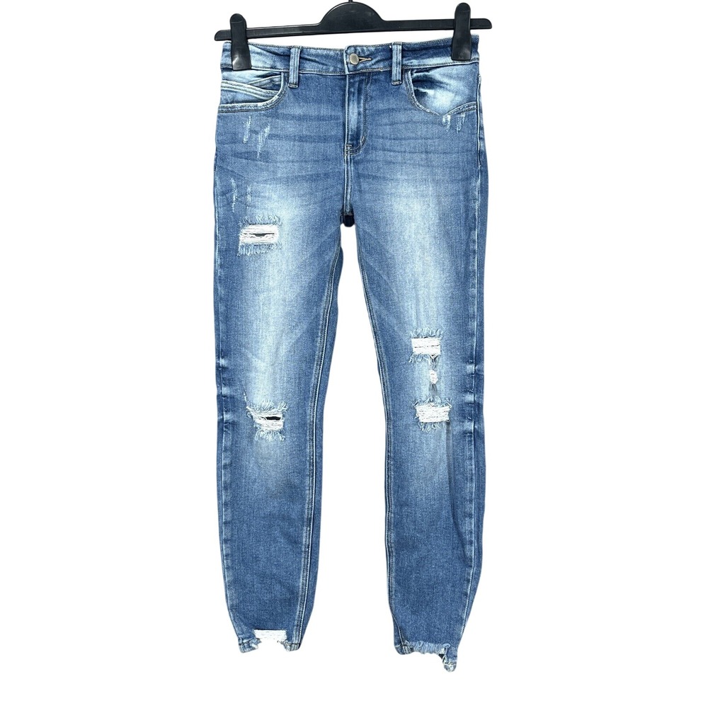 KANCAN Kurvy BLUE Stretch Denim 5-POCKET Ultra High-Rise ANKLE Skinny Jeans 26